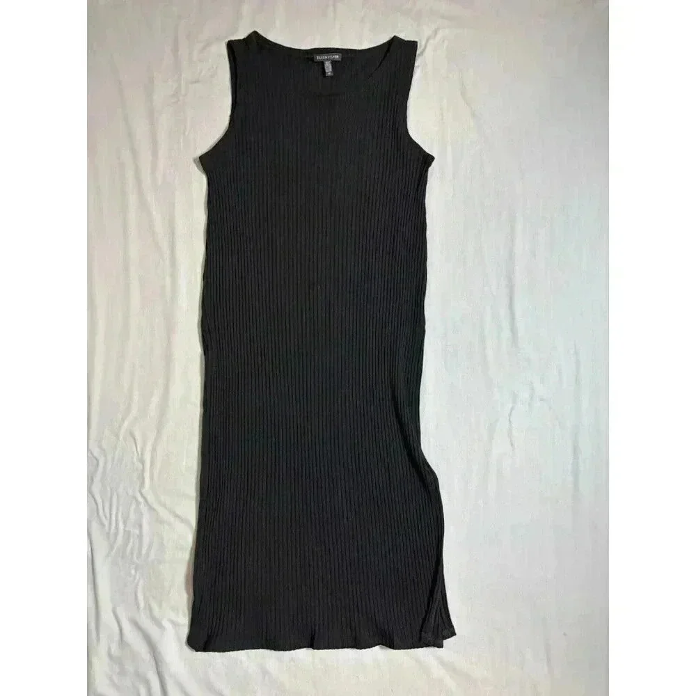 Eileen Fisher Black Size Small Ribbed Stretch Tank Top Dress Minimalist - Picture 2 of 5